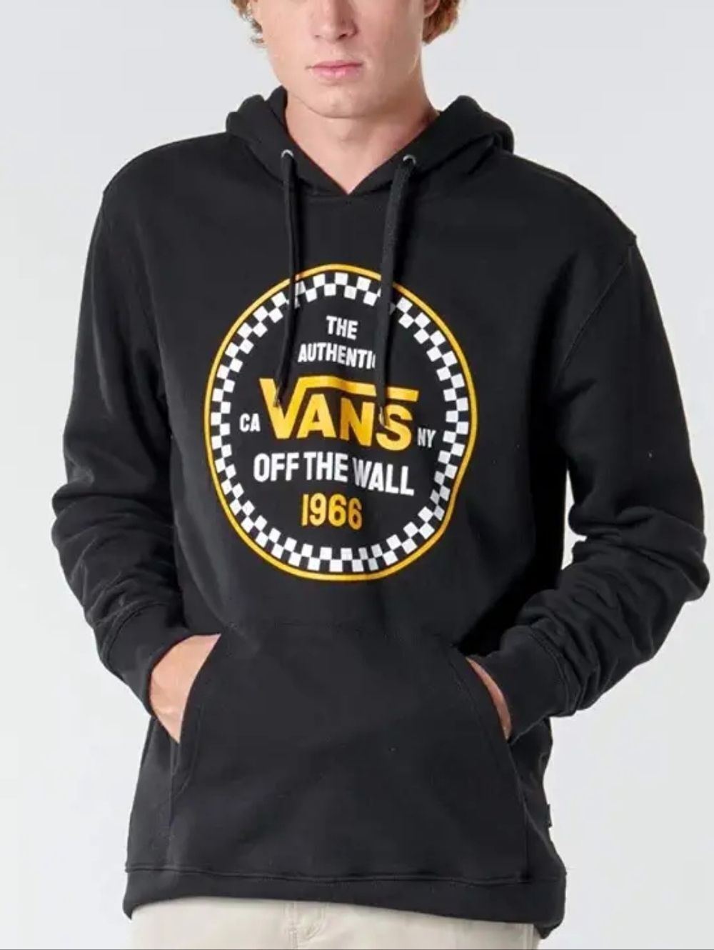 Vans Mens Black Yellow Off The Wall 1966 Checkered Cotton Hoodie Size Medium